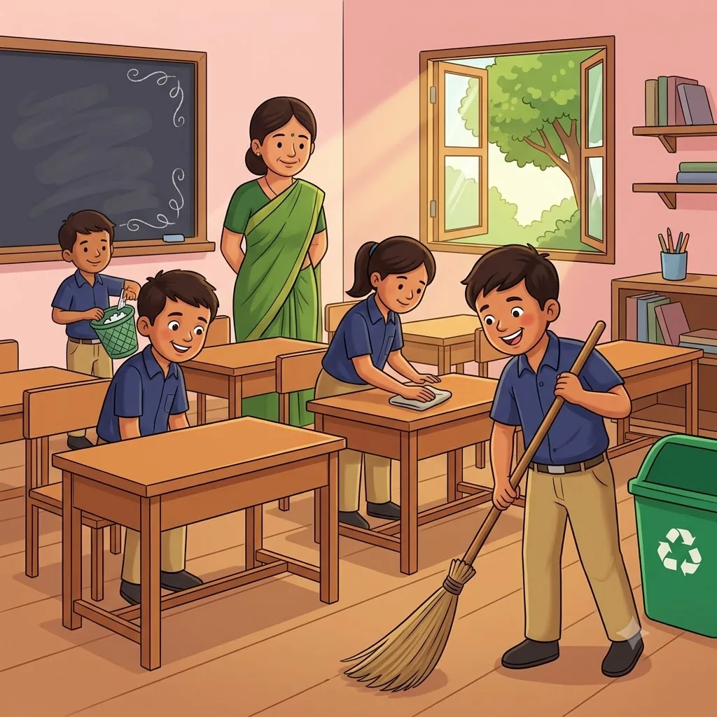 Students cleaning their own school — civic responsibility as daily practice